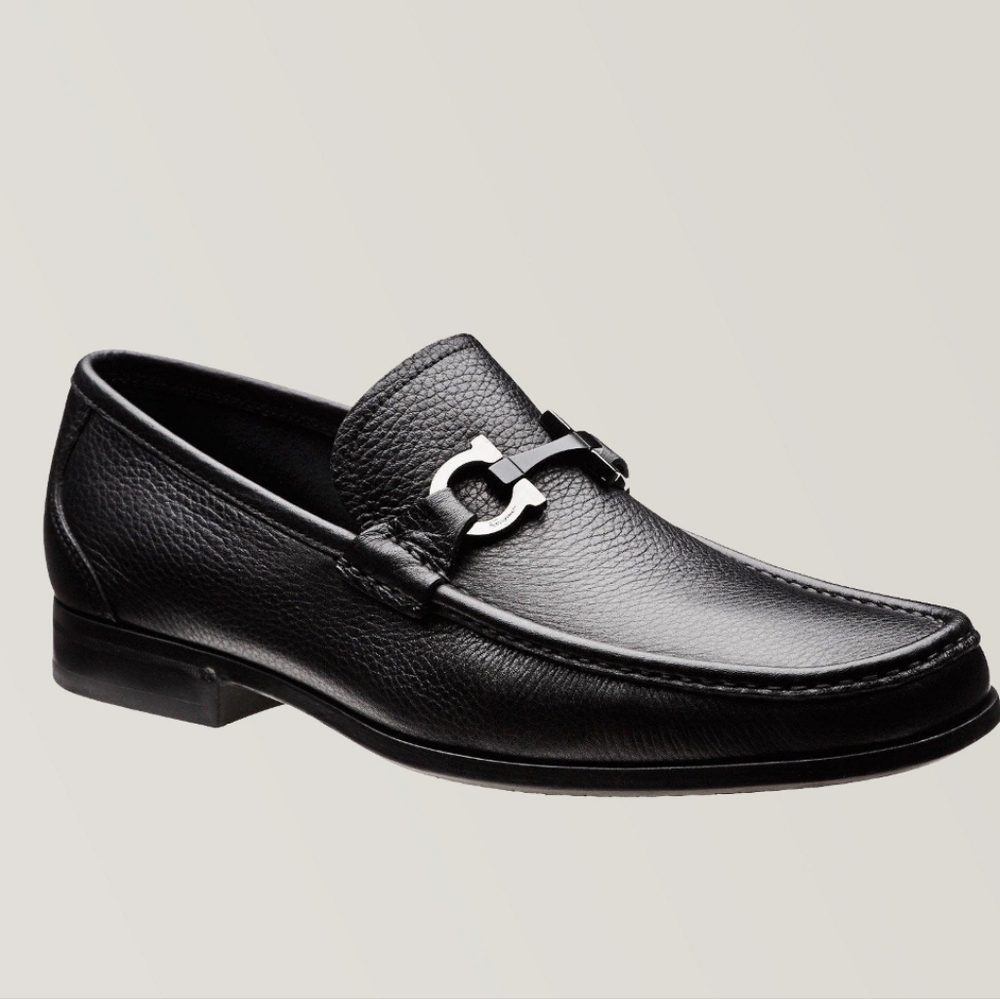 FERRAGAMO Grandioso Leather Loafers Black Size 13